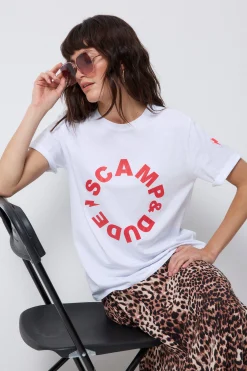 Women Scamp & Dude White with Red Scamp & Dude Logo T-Shirt