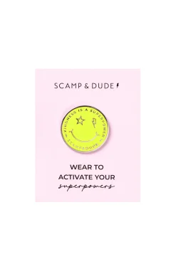 Women Scamp & Dude Yellow Smiley Pin Badge